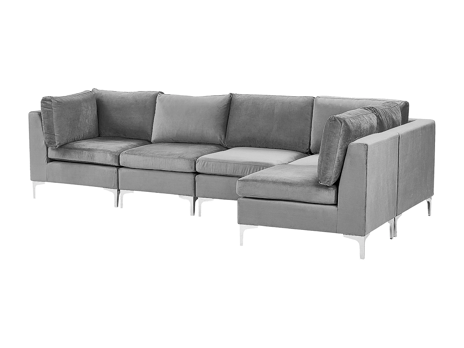 Canapé d'Angle Modulable - Evja - Côté Gauche, 5 Modules, en Velours, Gris