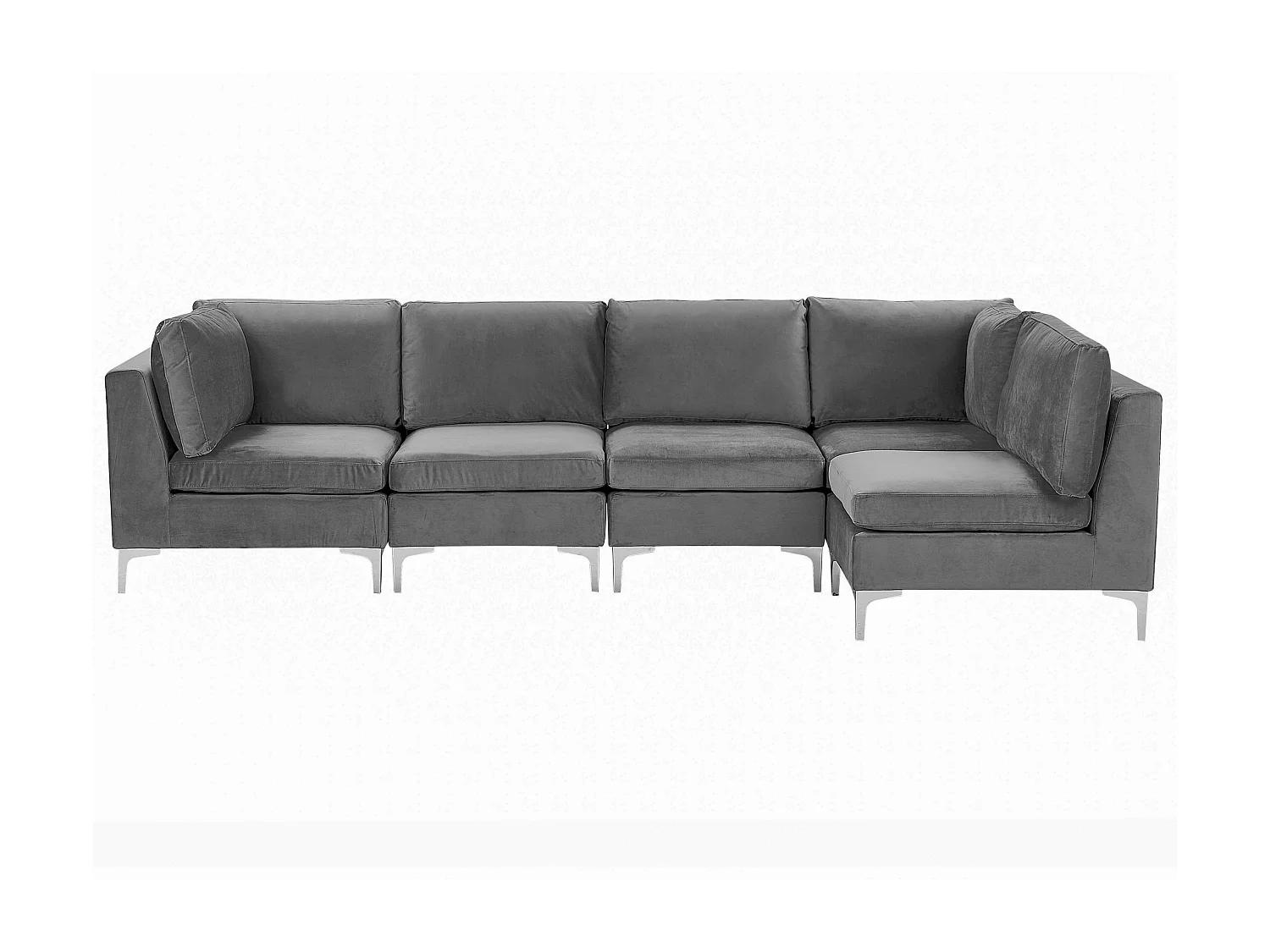 Canapé d'Angle Modulable - Evja - Côté Gauche, 5 Modules, en Velours, Gris