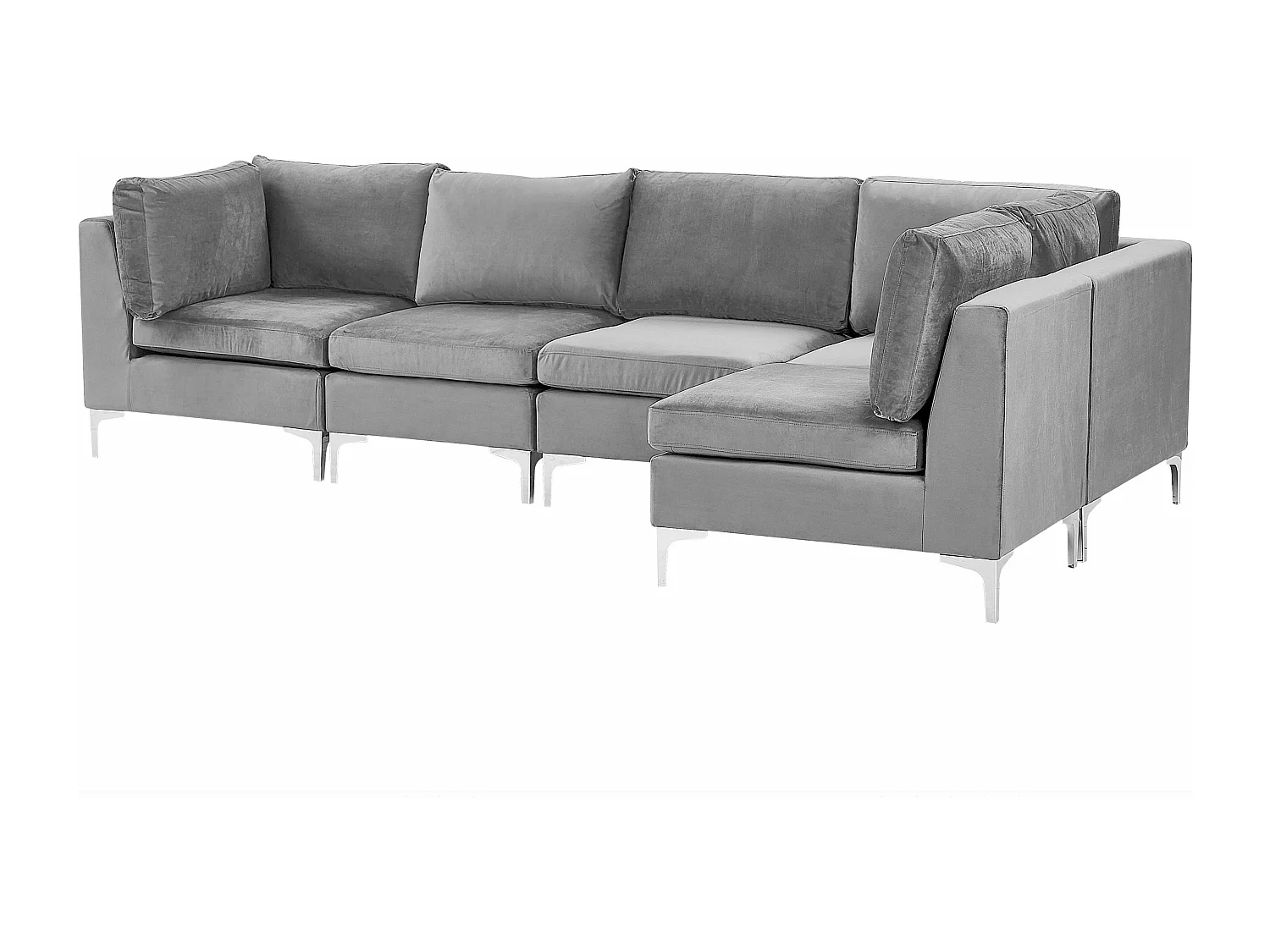 Canapé d'Angle Modulable - Evja - Côté Gauche, 5 Modules, en Velours, Gris