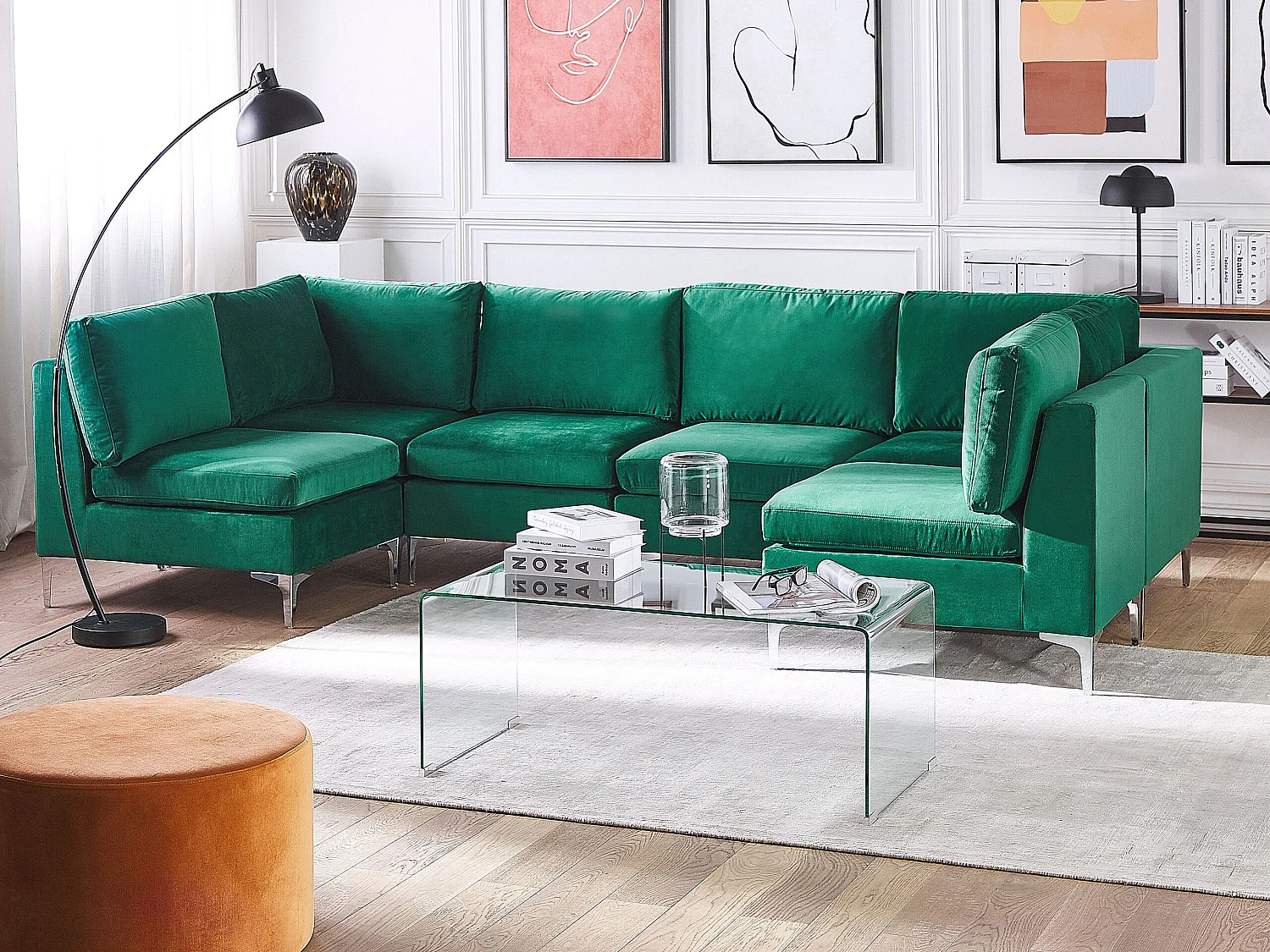 Canapé modulable en forme de U 6 places EVJA Velours Vert