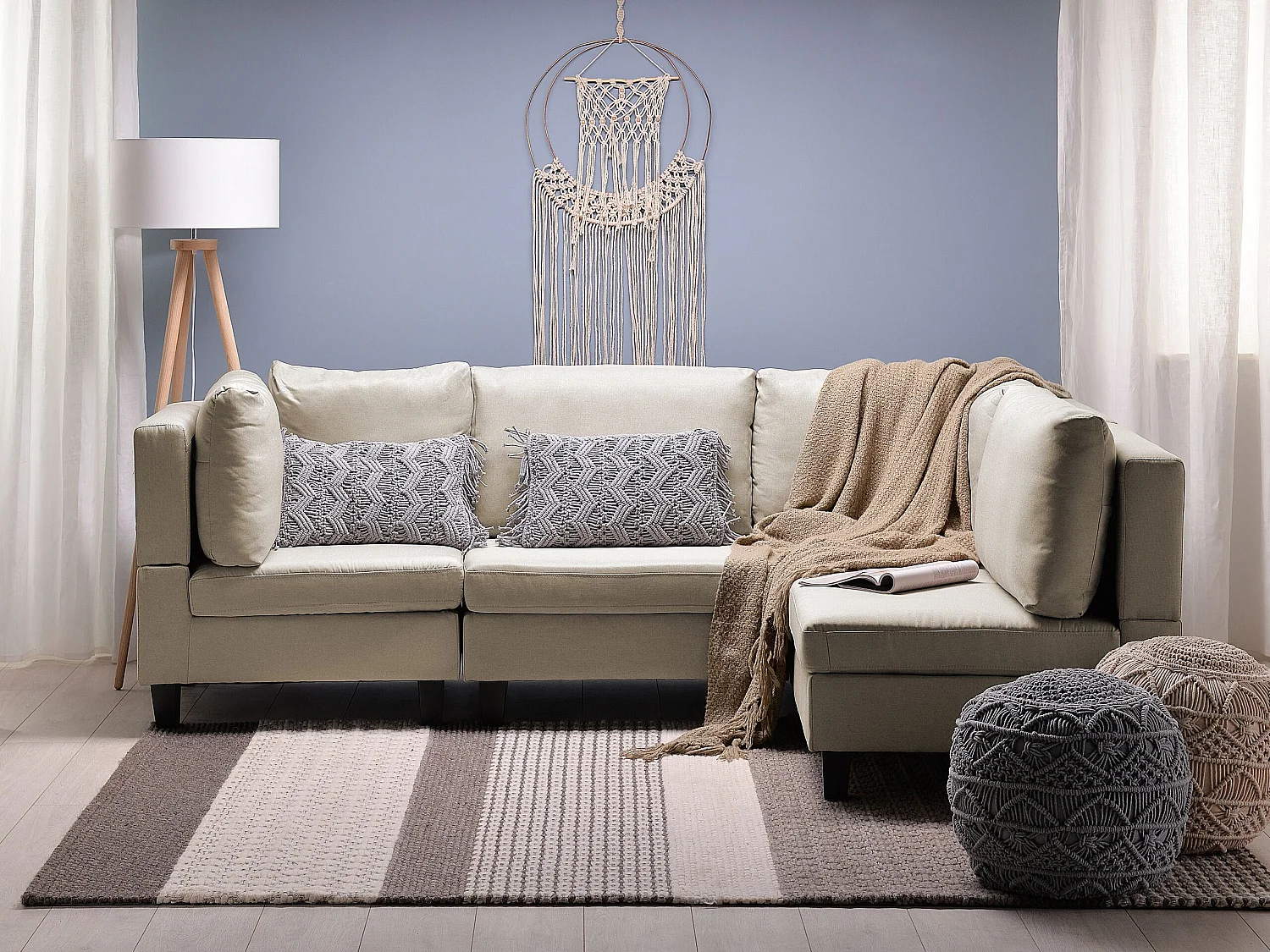 Hoekbank 4-zits stof beige linkszijdig FEVIK