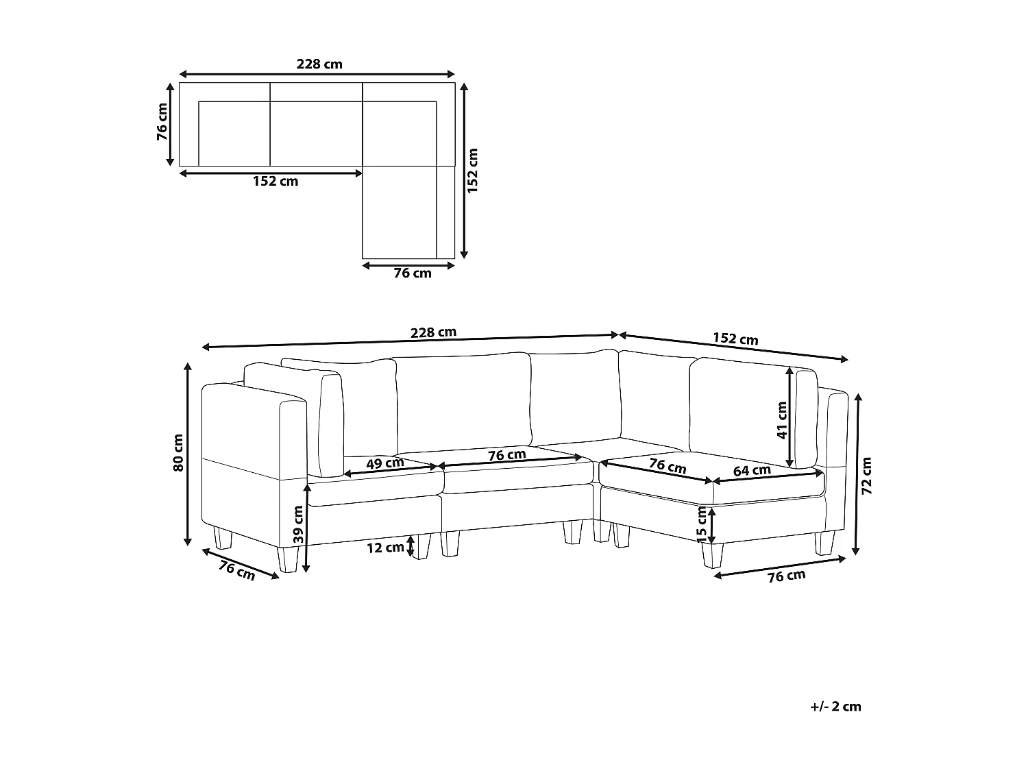 Hoekbank 4-zits stof beige linkszijdig FEVIK