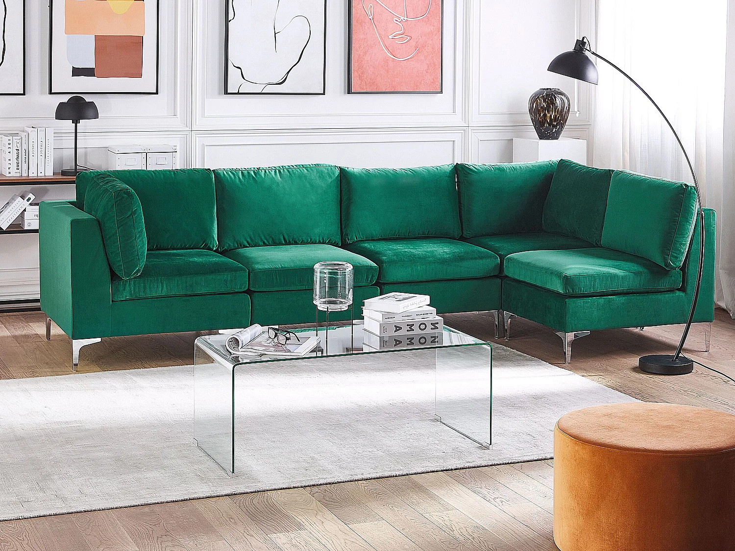 Modulares 5-Sitzer Ecksofa Samtstoff Grün linksseitig Metallbeine Modern Evja