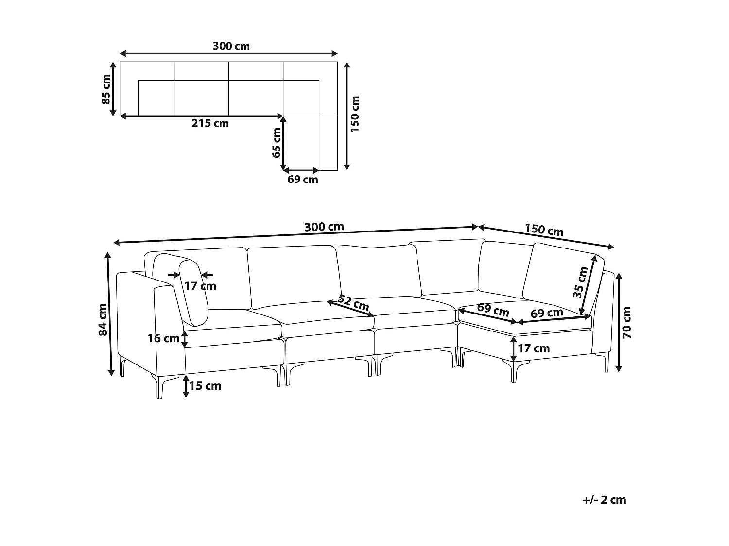 Modulares 5-Sitzer Ecksofa Samtstoff Grün linksseitig Metallbeine Modern Evja