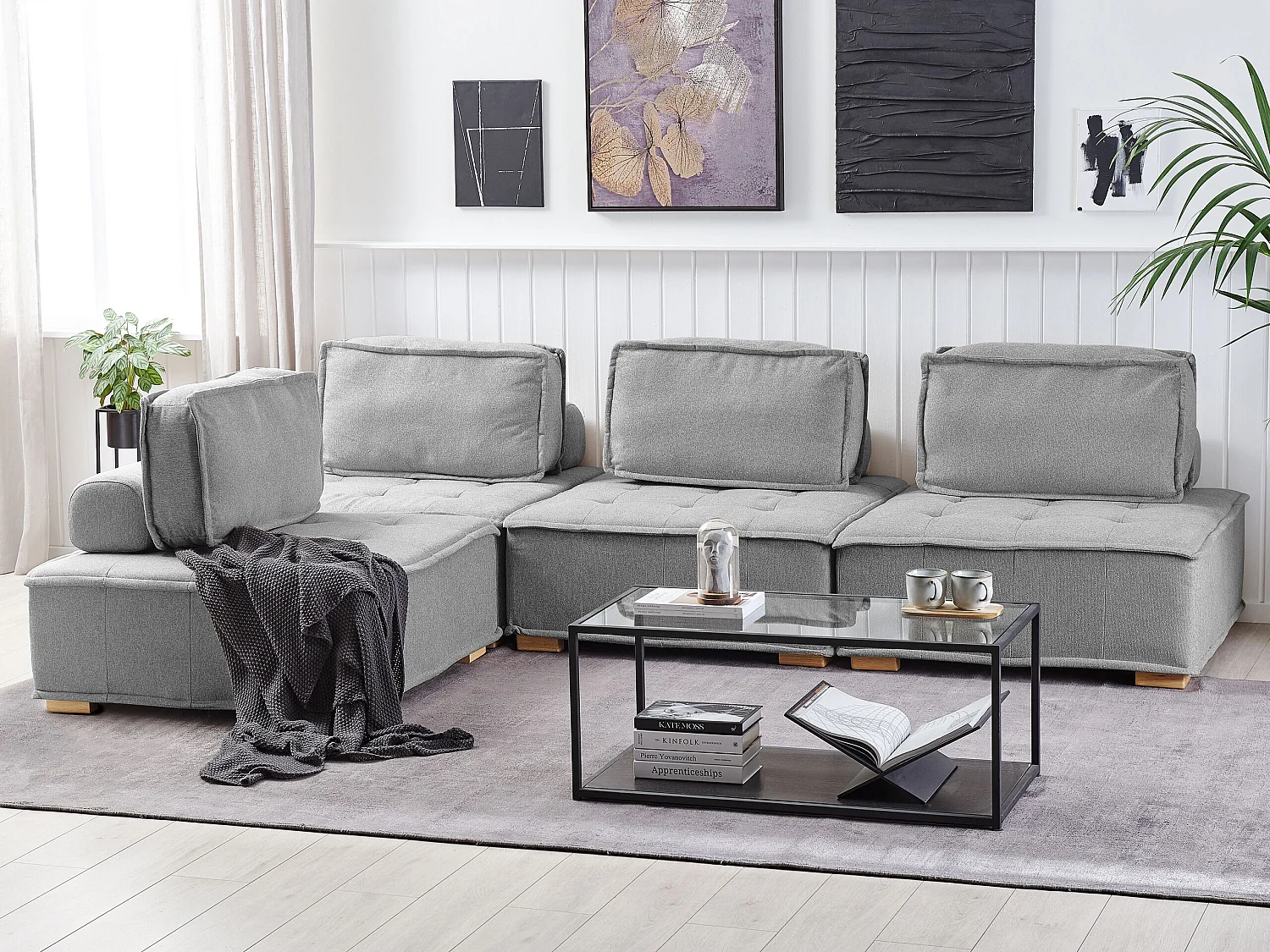 Canapé d'angle modulable TIBRO Tissu Gris 4 places Côté droit