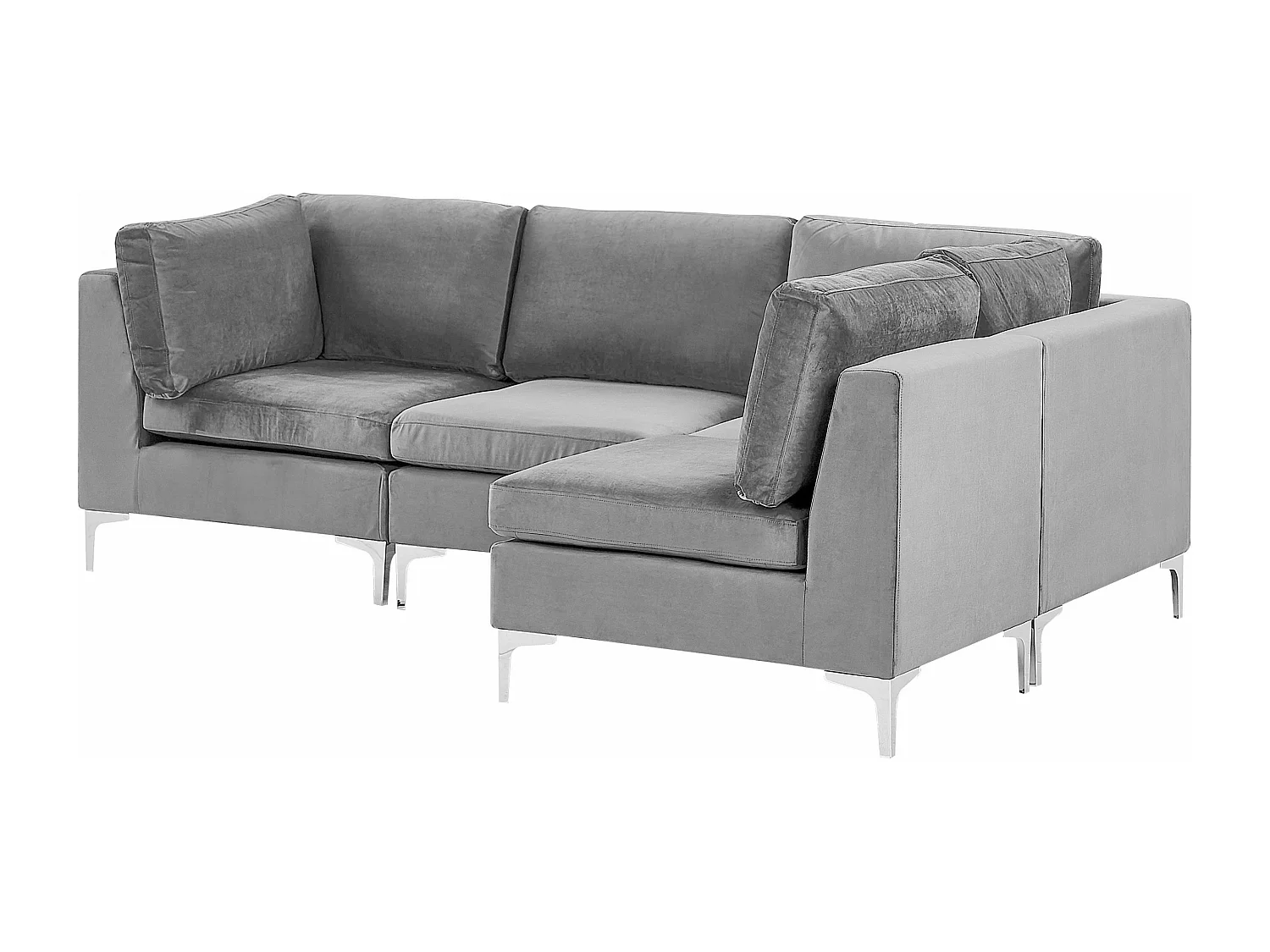 Canapé d'Angle Modulable - Evja - Côté Gauche, 4 Modules, en Velours, Gris