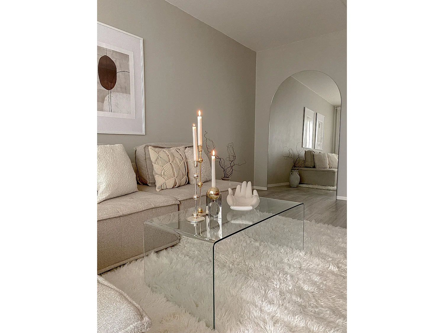 Canapé d'angle modulable TIBRO Tissu Beige clair 4 places Côté droit