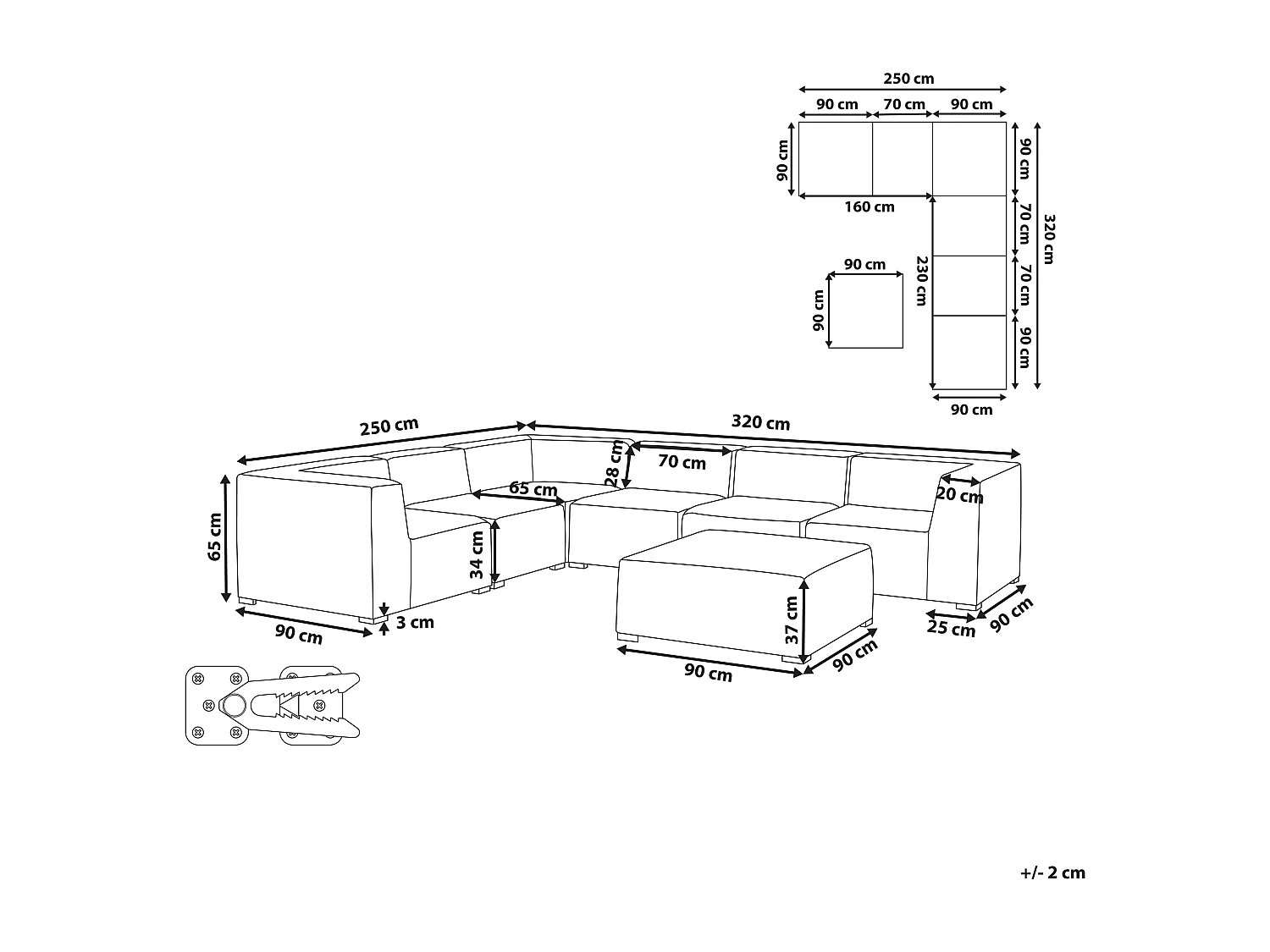 Canapé d'angle de jardin avec ottoman 7 places AREZZO Côté droit Gris
