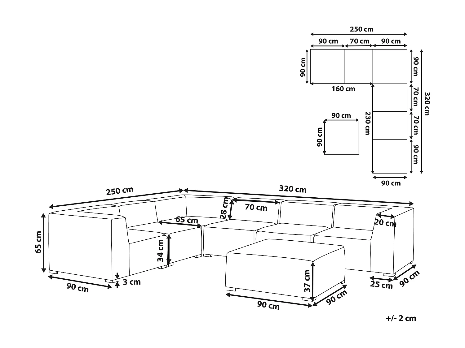 Canapé d'angle de jardin avec ottoman 7 places AREZZO Côté droit Beige