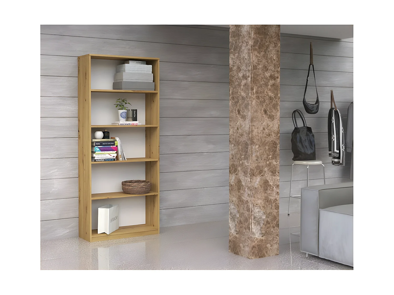 FLORENCE | Bibliothèque moderne | Étagère de bureau classique | Dimensions : 182x60x30 | 4 étagères | Design simple