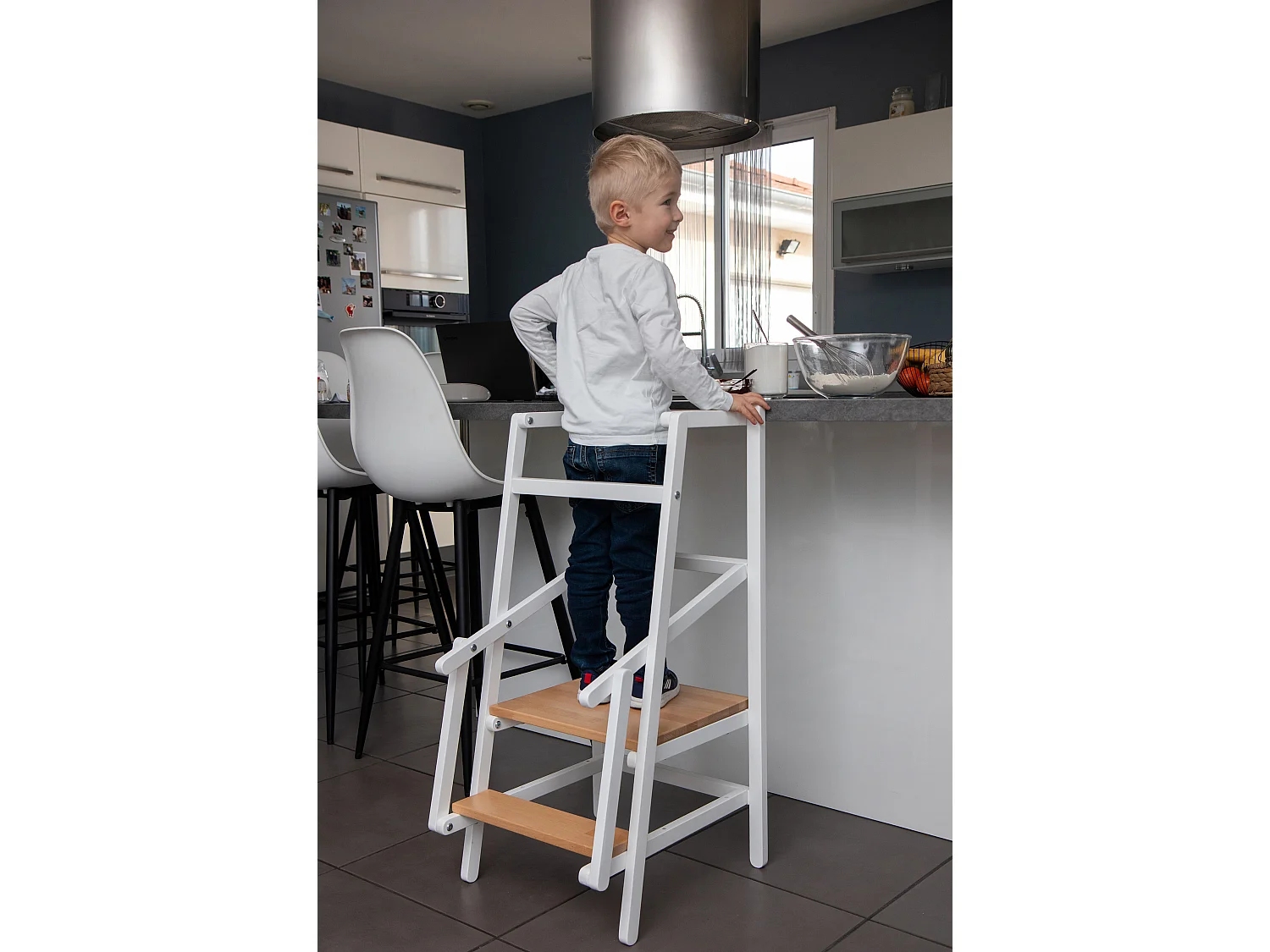 Torre de aprendizaje/observación para niños ESSENTIEL madera - Blanco/Haya Barnizada - 44 x 48,5 x 90 cm