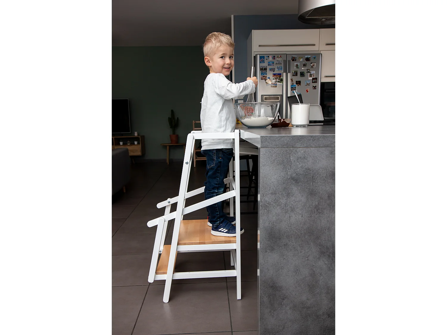 Torre de aprendizaje/observación para niños ESSENTIEL madera - Blanco/Haya Barnizada - 44 x 48,5 x 90 cm