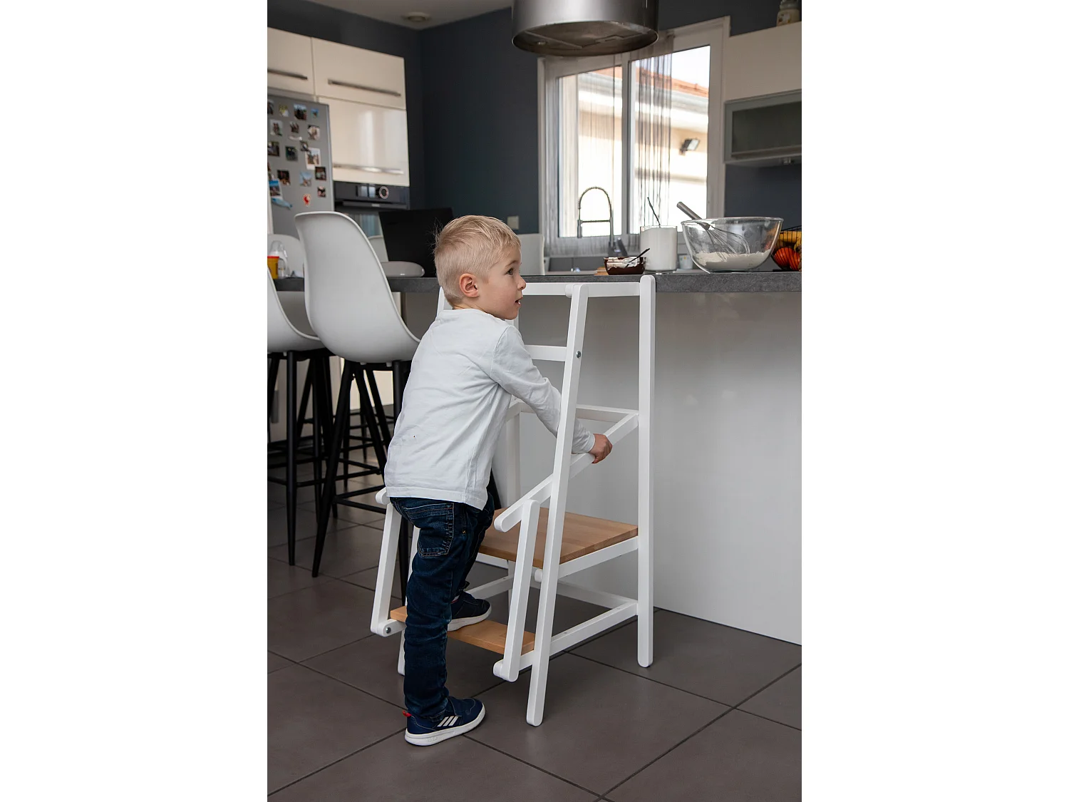 Torre de aprendizaje/observación para niños ESSENTIEL madera - Blanco/Haya Barnizada - 44 x 48,5 x 90 cm