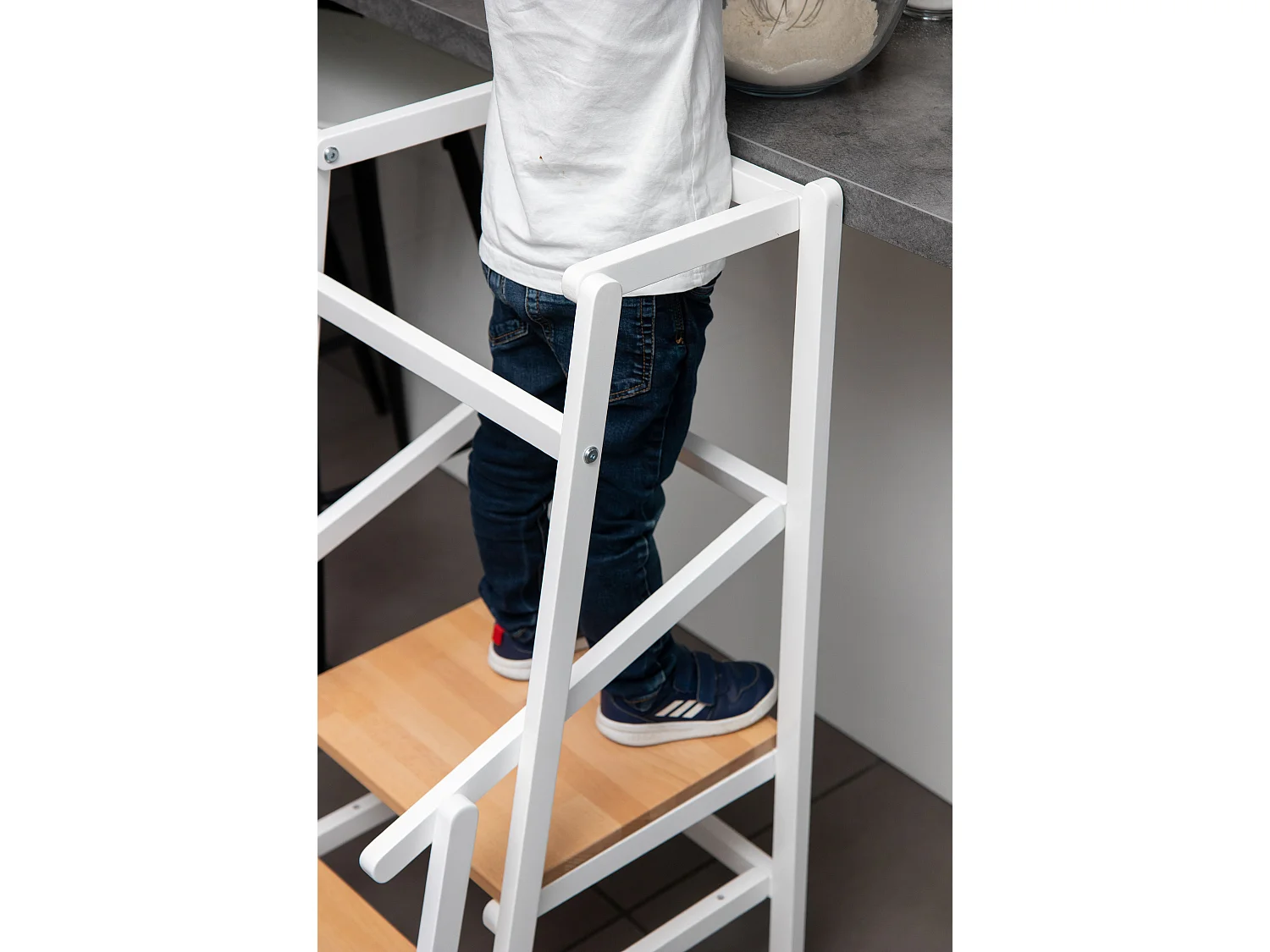 Torre de aprendizaje/observación para niños ESSENTIEL madera - Blanco/Haya Barnizada - 44 x 48,5 x 90 cm