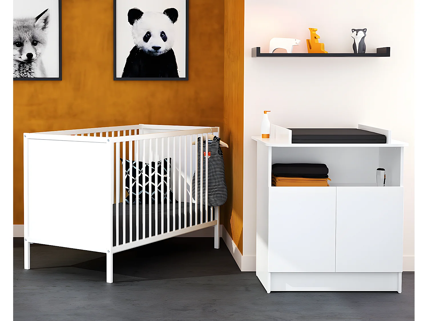 Cuna bebe madera - Blanco - 60 x 120 - 124 x 64,5 x 82 cm ALBA