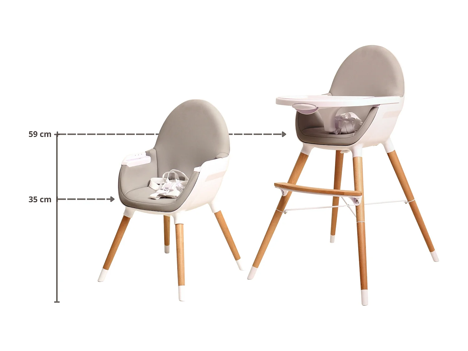 Chaise haute bébé évolutive Blanc et Gris