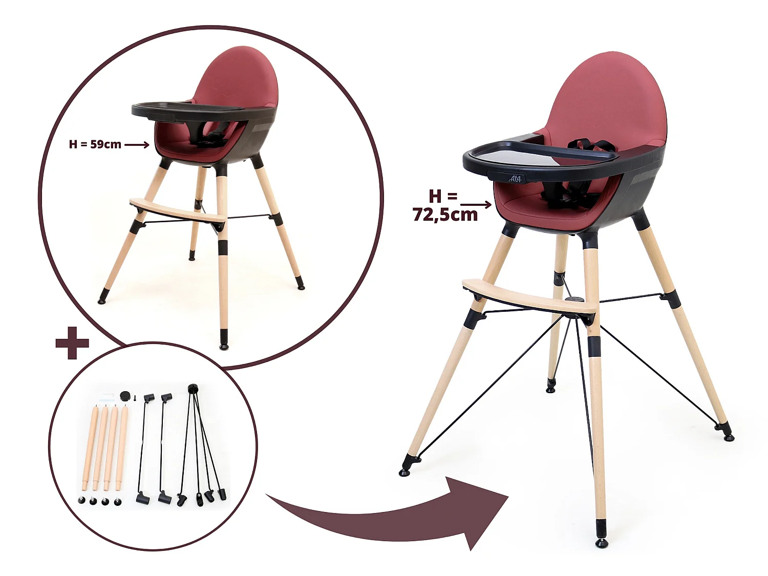 Verlenging voor COMFORT kinderstoel in zwart en bordeaux