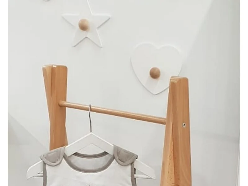Colgador para abrigos infantiles Corazón ESSENTIEL madera - Blanco/Haya Cruda - 16 x 4,5 x 15 cm