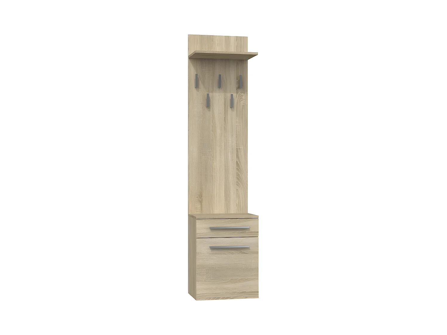 VIONI - Guardarropa de entrada - Perchero de pared con balda - 5 ganchos - Cajón + contenedor