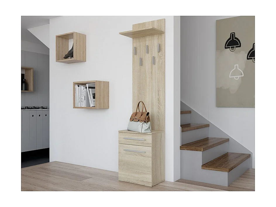 VIONI - Armadio guardaroba ingresso - Appendiabiti a parete con ripiano - 5 ganci - Cassetto + contenitore