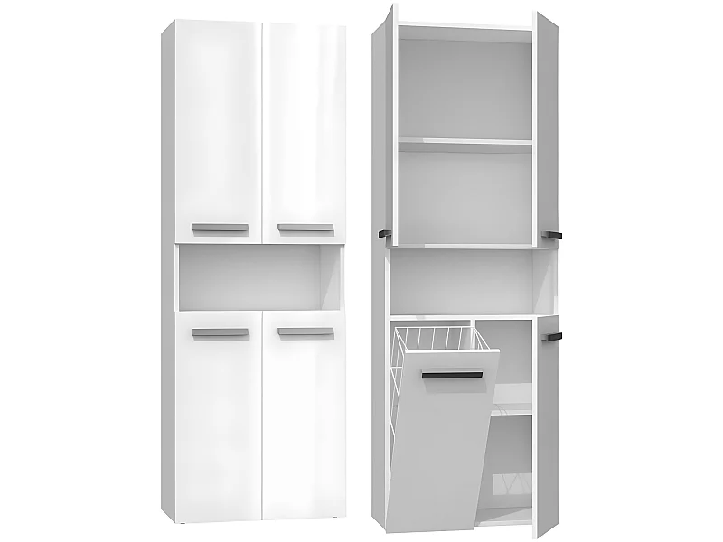 GLAZE | Armoire de salle de bain avec porte +  panier | Style moderne | 174x60x30 cm | Colonne salle de bain