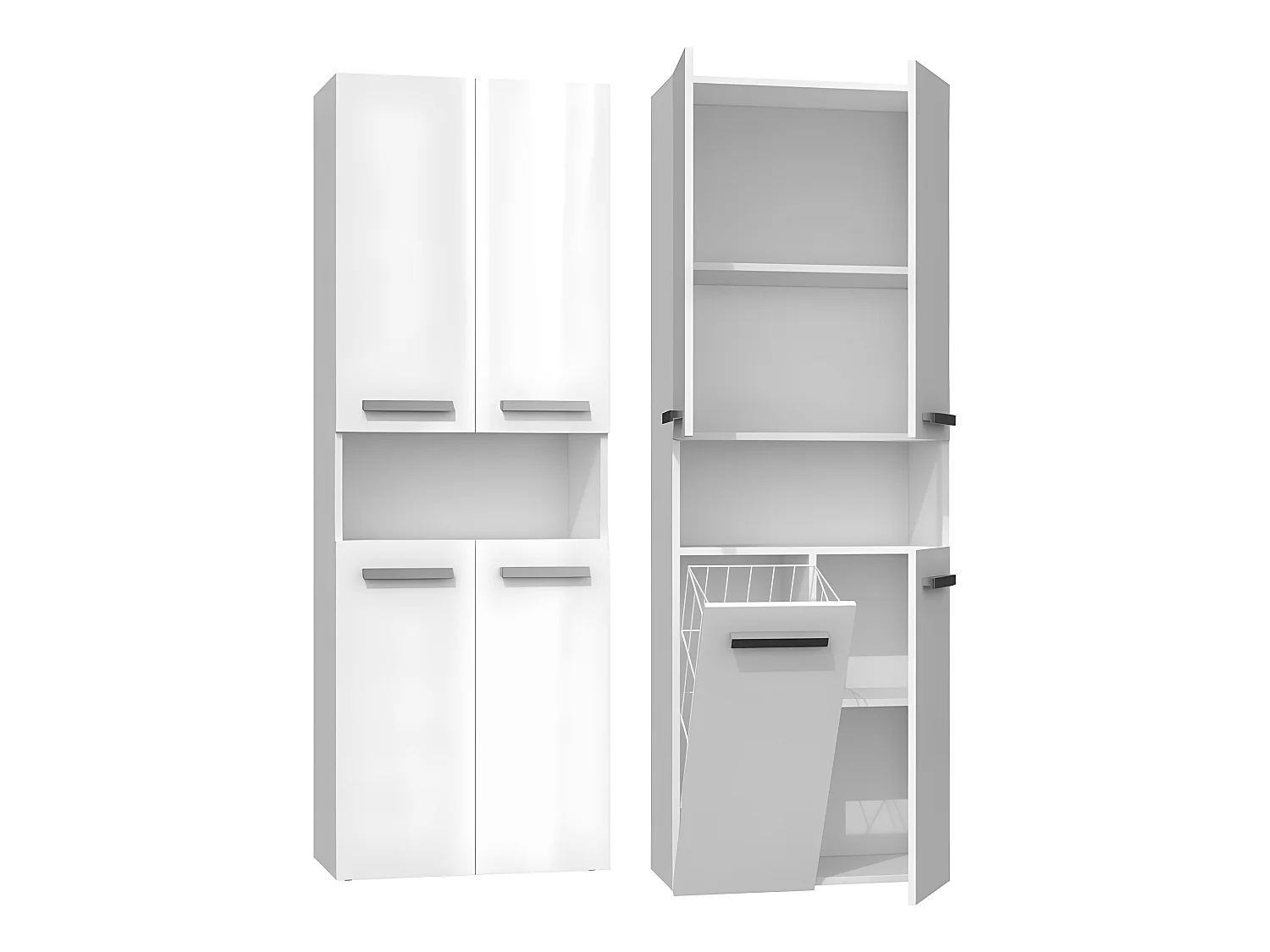 GLAZE | Mueble de baño con puerta + cesta | Estilo moderno | Dimensiones: 174x60x30cm | columna de baño