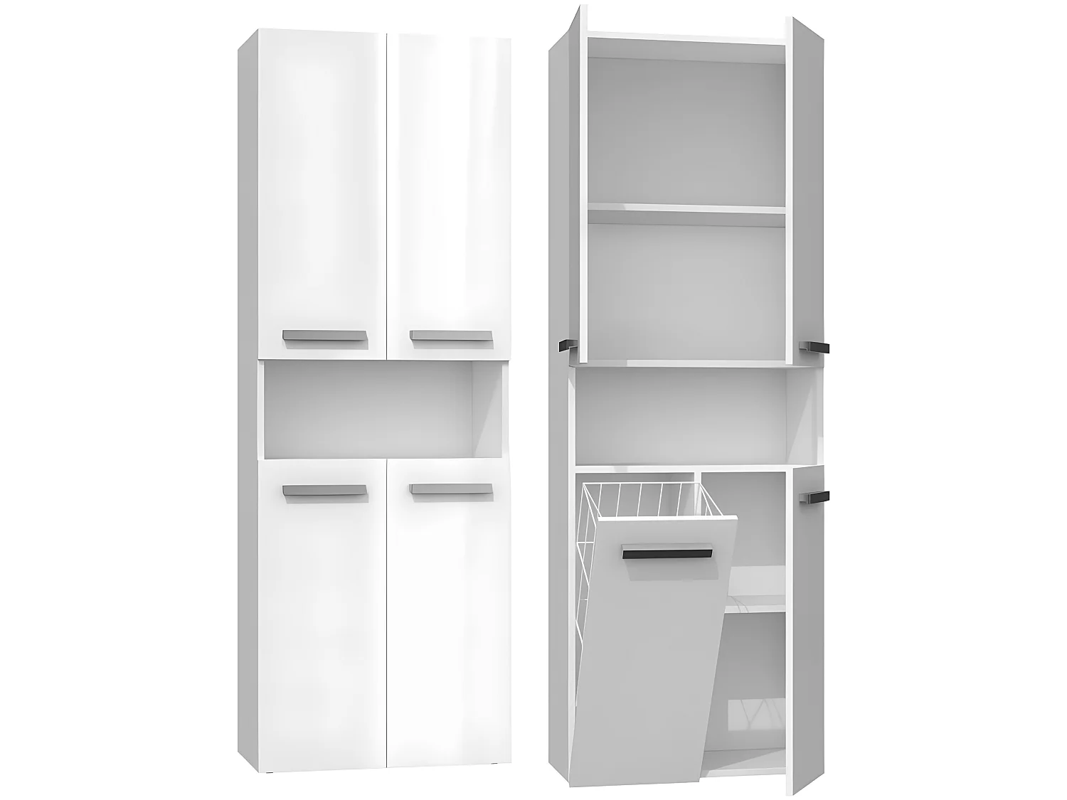 GLAZE | Armoire de salle de bain avec porte +  panier | Style moderne | 174x60x30 cm | Colonne salle de bain