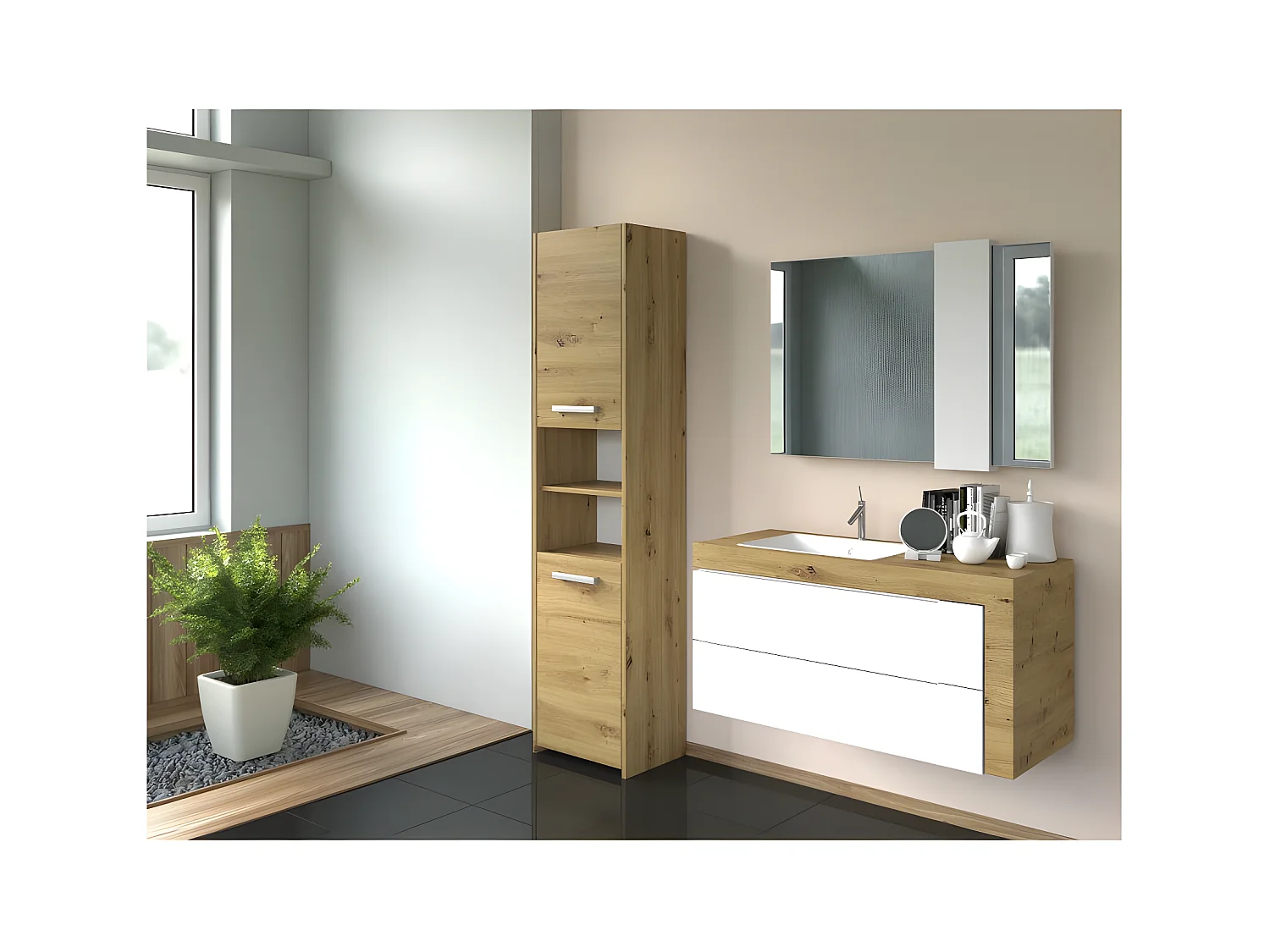 PISA - Mueble de baño de estilo moderno - 170x40x30cm - Mueble de baño columna - Almacenamiento de baño - Imitación madera