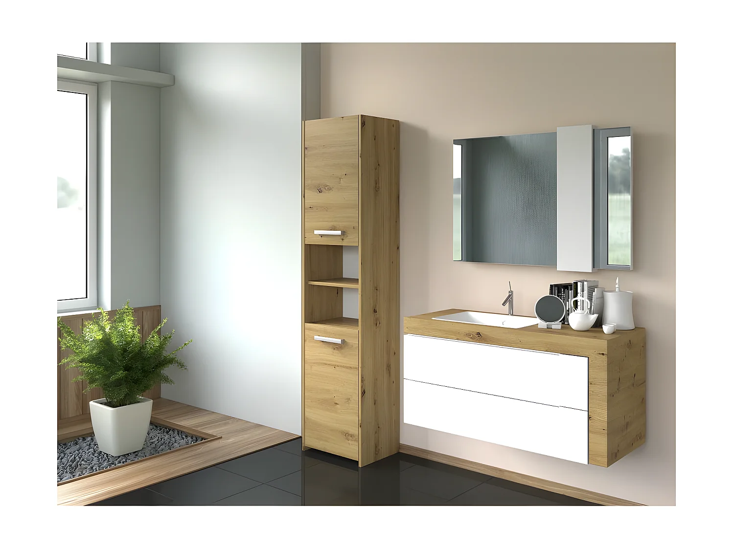 PISA - Mueble de baño de estilo moderno - 170x40x30cm - Mueble de baño columna - Almacenamiento de baño - Imitación madera