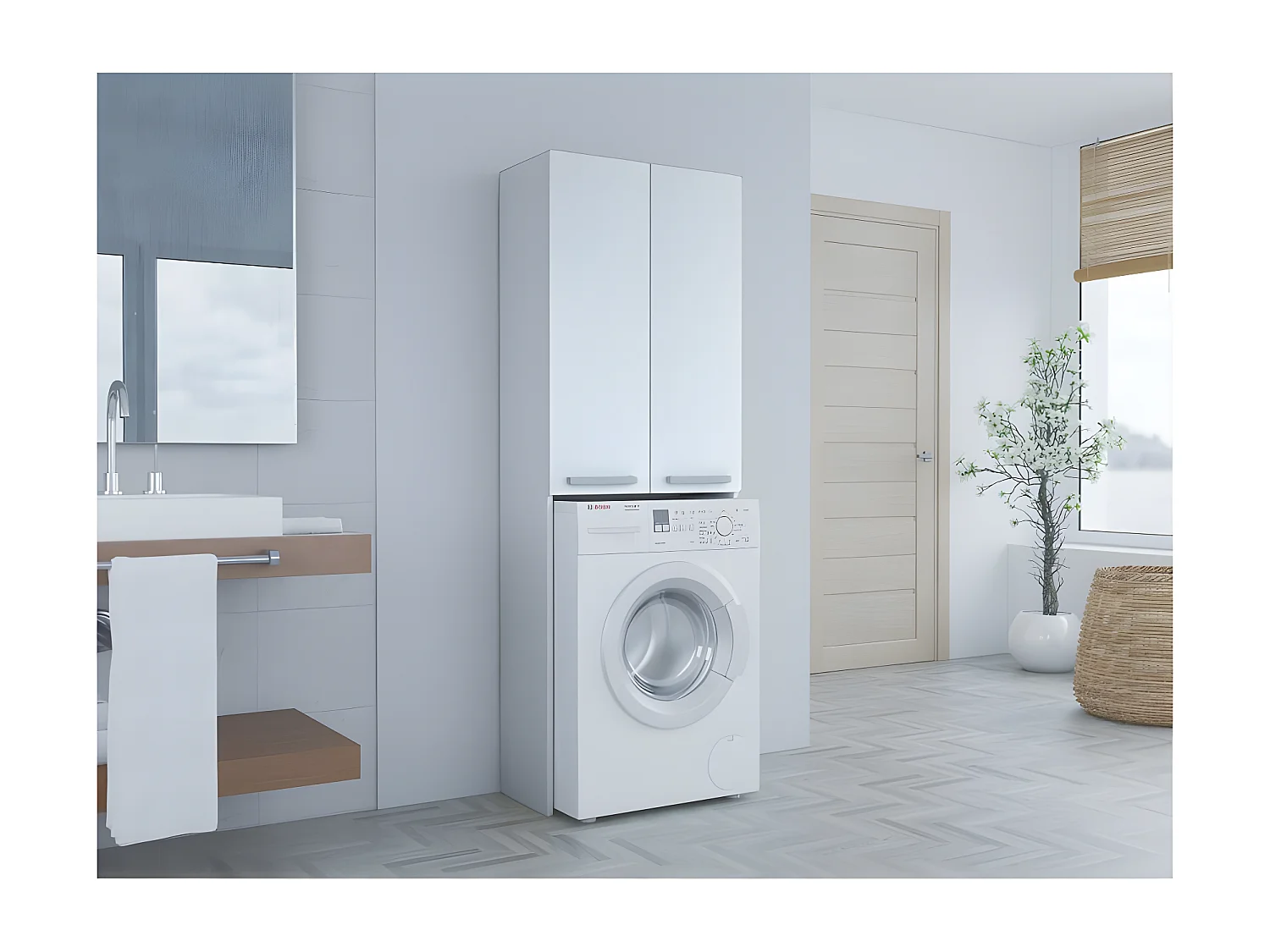 COMO - Meuble pour machine à laver style moderne - 183x64x30 - 2 portes+4 étagères