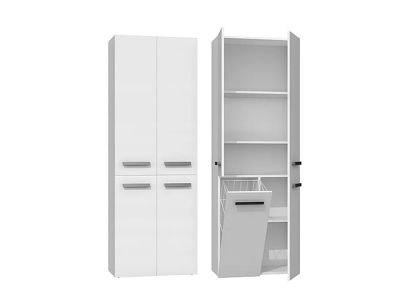 RORY - Armoire de salle de bain avec panier - Dimensions 174x60x30 - Meuble de rangement salle de bain espace buanderie