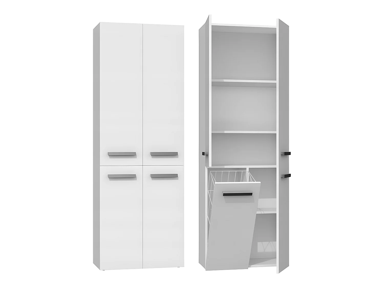 RORY - Armoire de salle de bain avec panier - Dimensions 174x60x30 - Meuble de rangement salle de bain espace buanderie