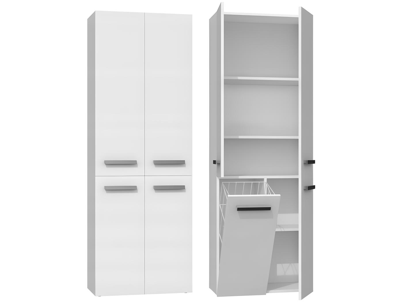 RORY - Armoire de salle de bain avec panier - Dimensions 174x60x30 - Meuble de rangement salle de bain espace buanderie