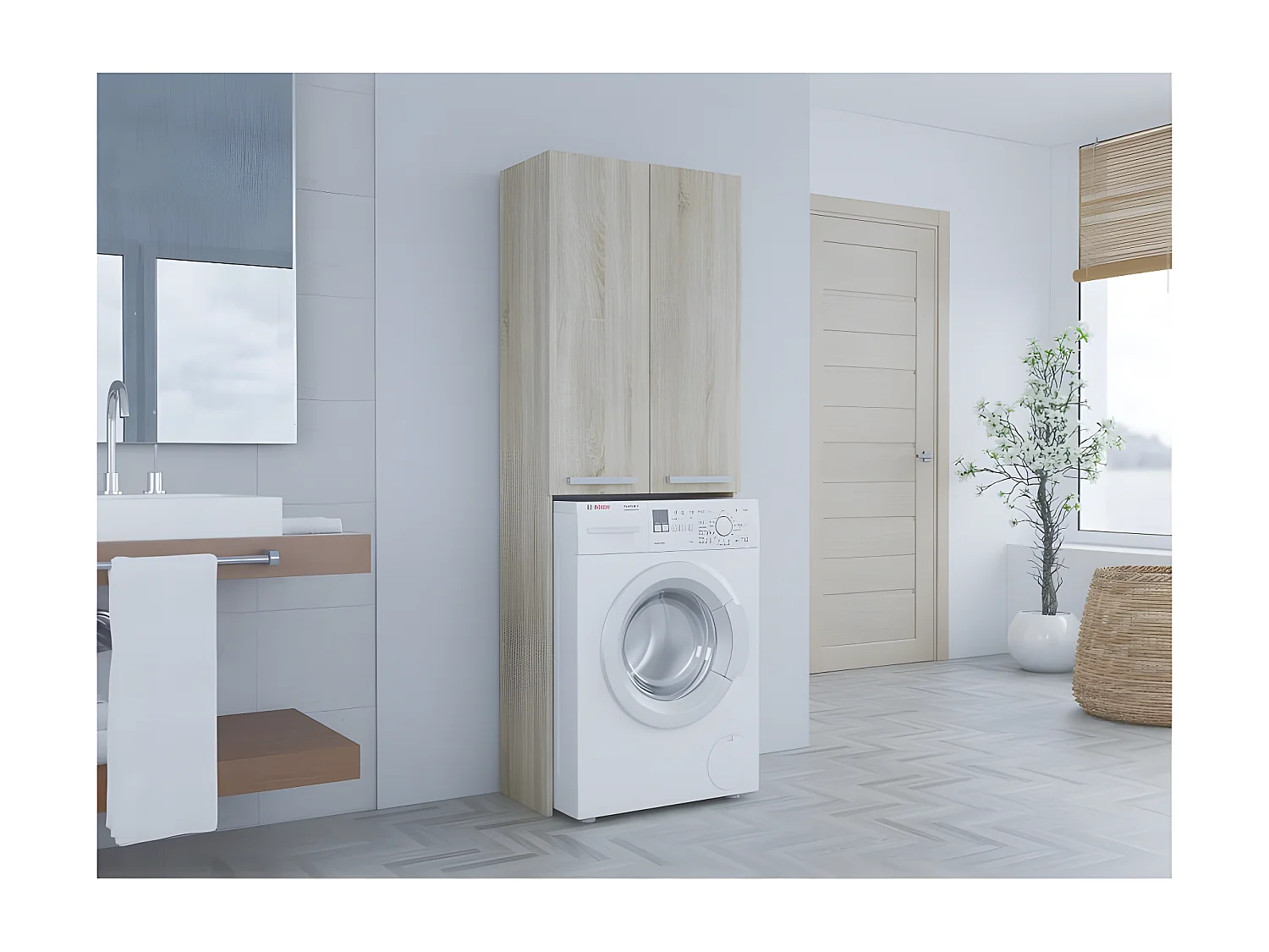 COMO - Meuble pour machine à laver style moderne - 183x64x30 - 2 portes+4 étagères