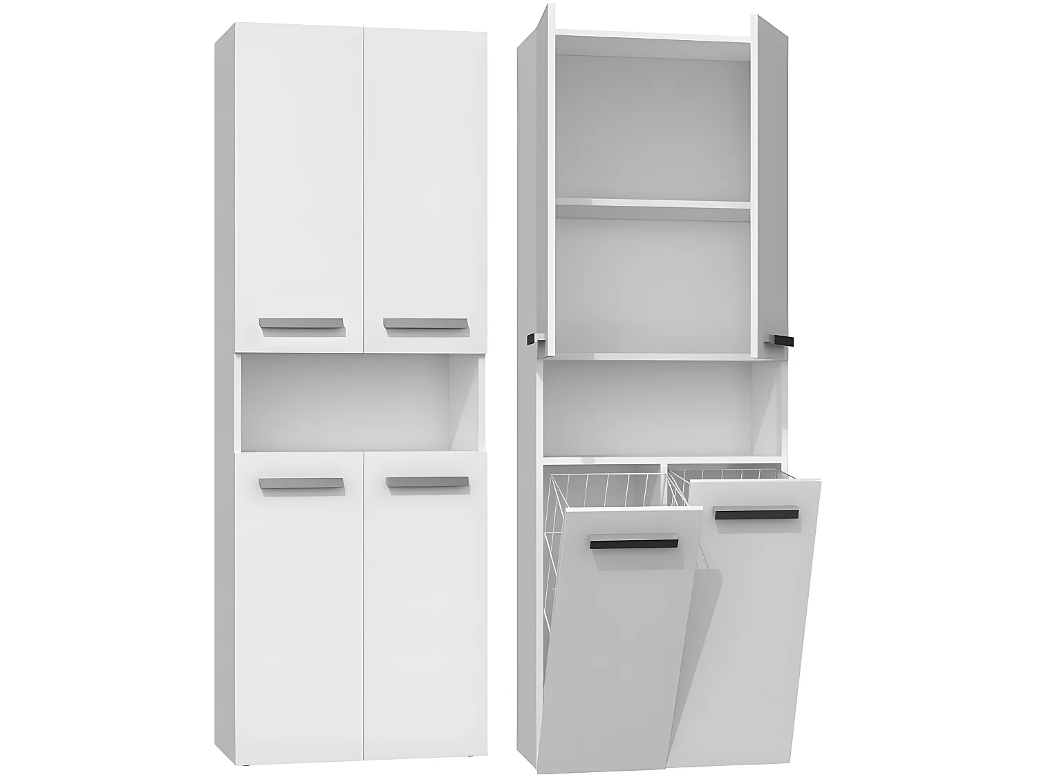 MOBY - Mueble de baño con dos cestas - Tiradores minimalistas - 174x60x30 - Torre de almacenamiento