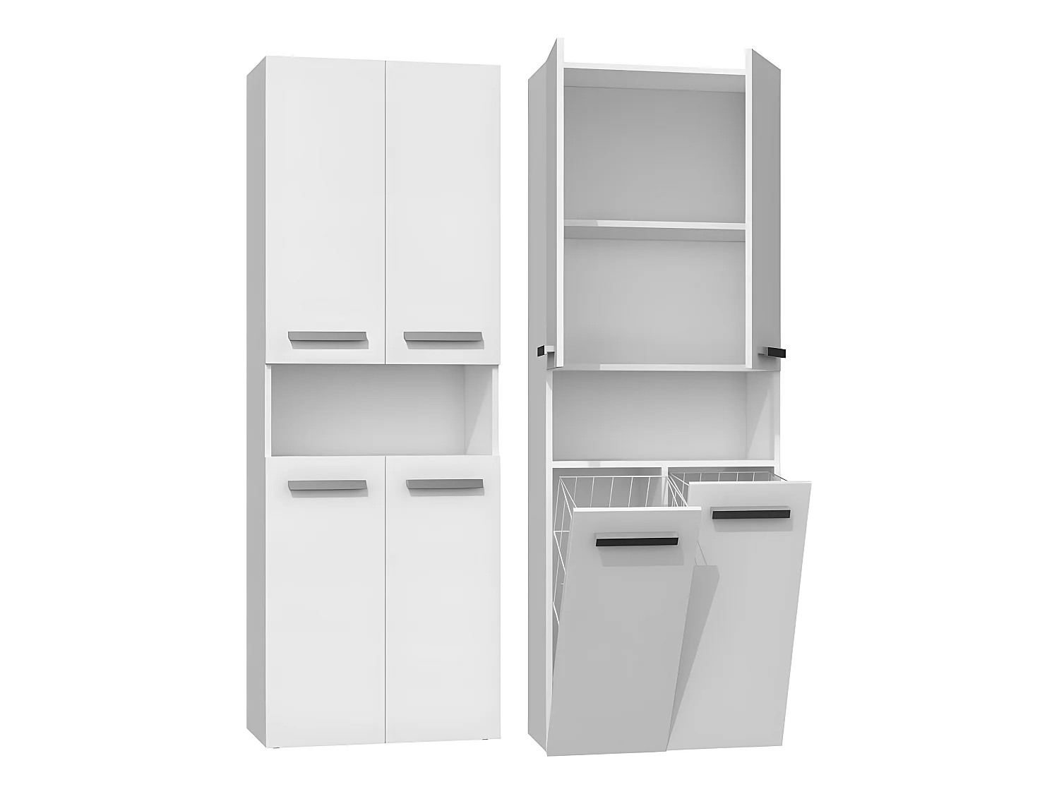 MOBY | Armoire de salle de bain avec deux paniers | Poignées minimalistes | 174x60x30 | Colonne de rangement