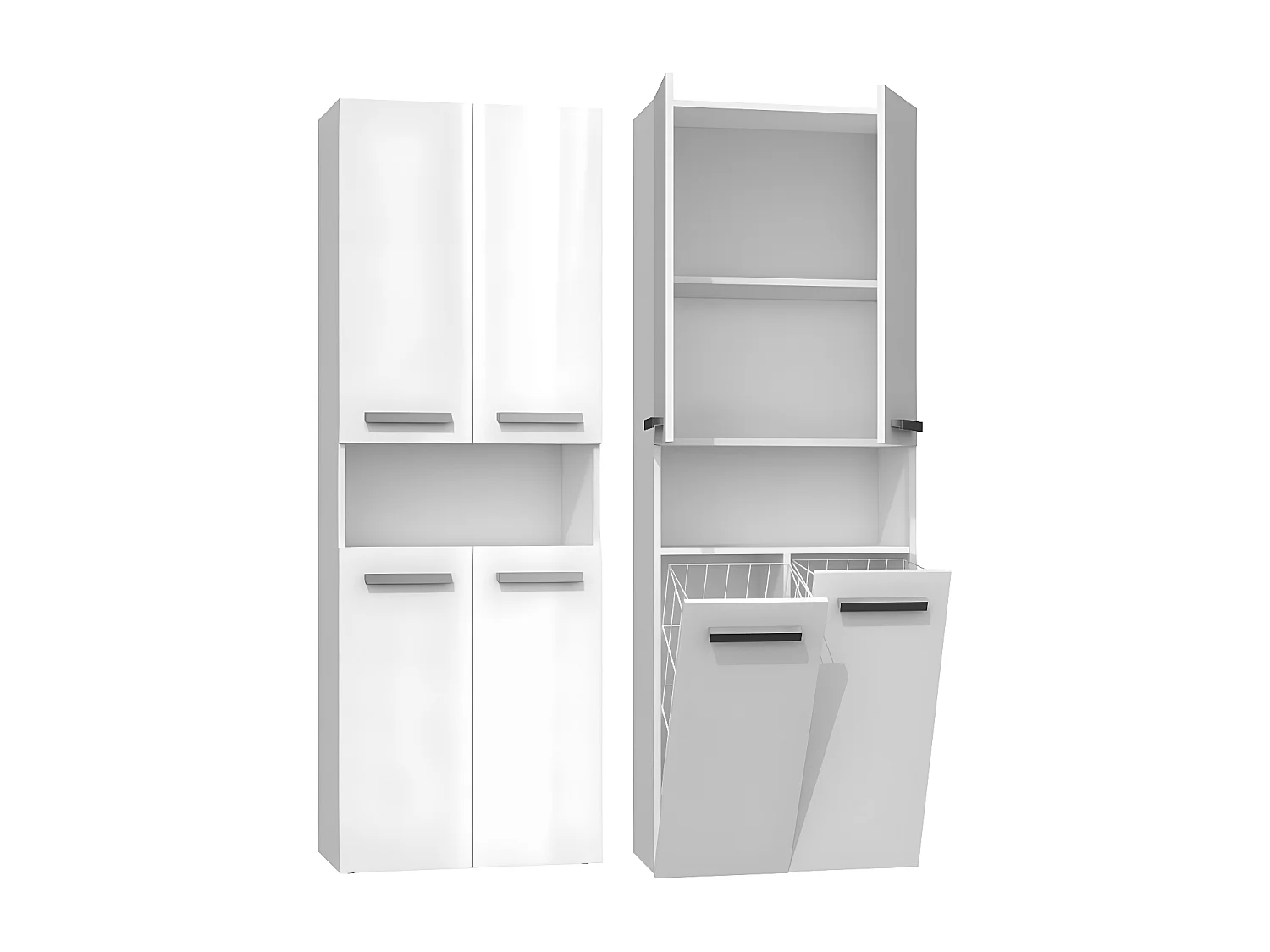 MOBY | Mobile da bagno con due cesti | Maniglie minimaliste | Dimensioni: 174x60x30 | colonna di archiviazione