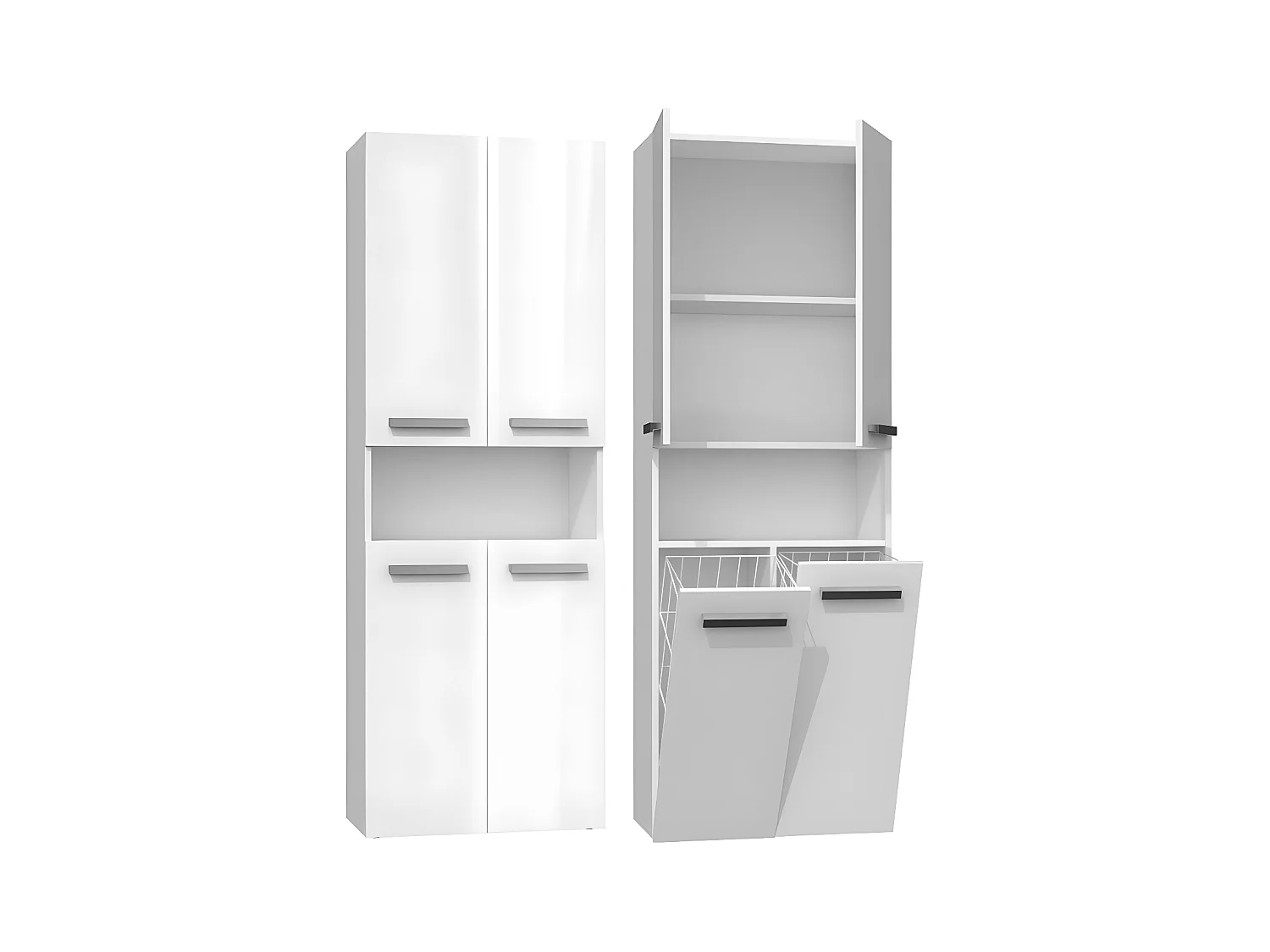 MOBY | Armoire de salle de bain avec deux paniers | Poignées minimalistes | Dimensions : 174x60x30 | Colonne de rangement