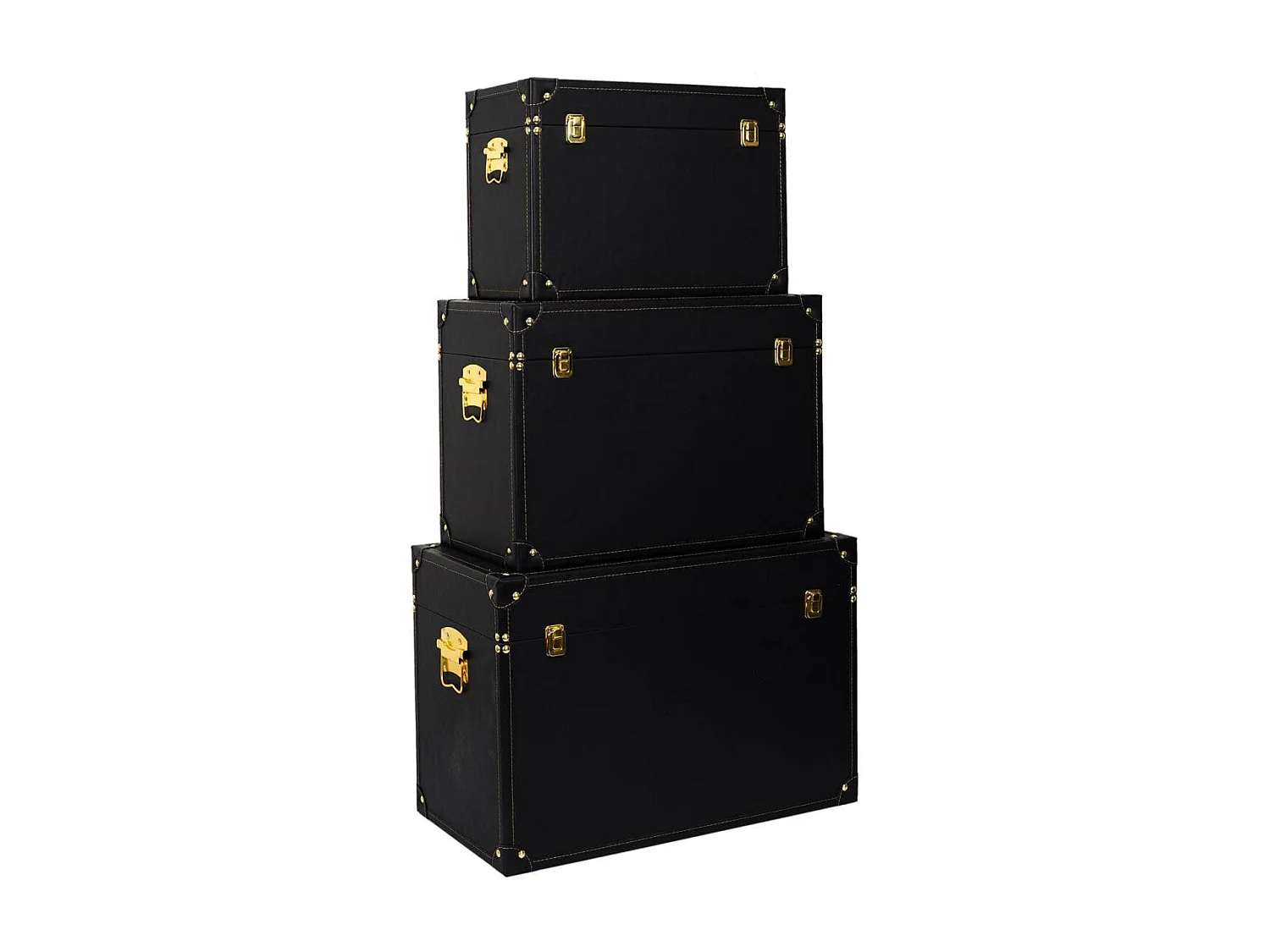 NICOLAS - Lot de 3 Malles de Rangement Vintage Noir et Or