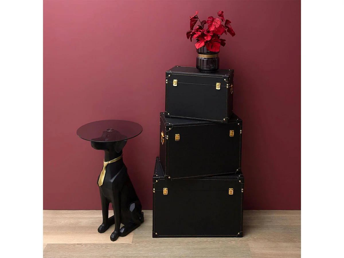 NICOLAS - Lot de 3 Malles de Rangement Vintage Noir et Or