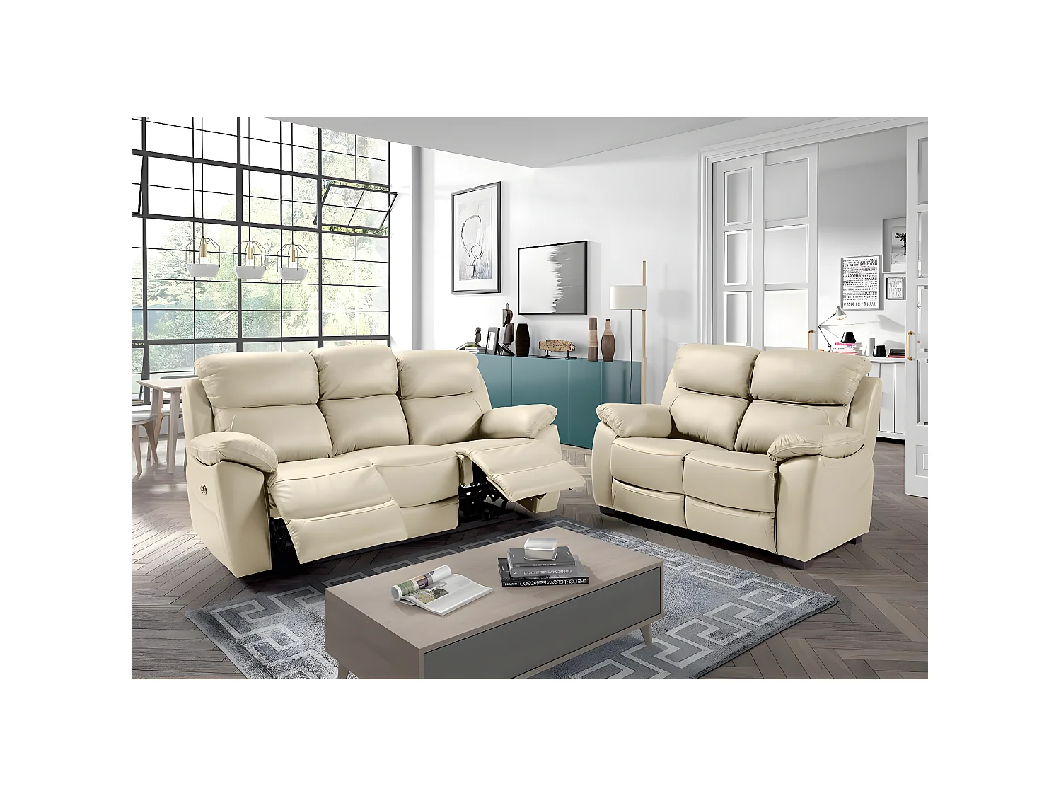 TURIN - Canapé Relax Electrique 3 Places Crème