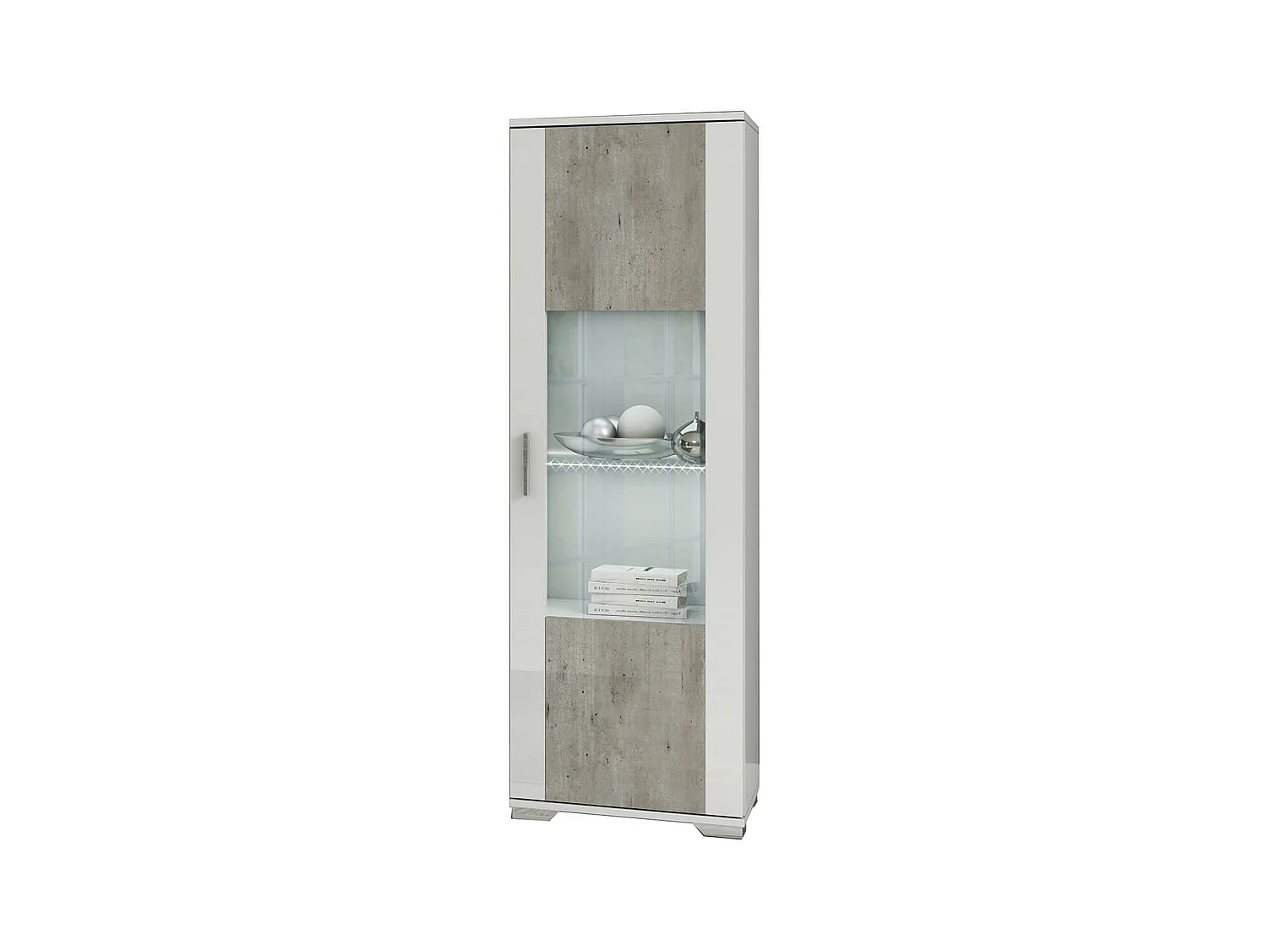 LYNDA - Vitrine 1 Porte Réversible Laqué Blanc et Gris Béton