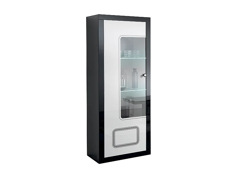 ROBBIE - Vitrine 1 Porte Gauche Laqué Noir et Blanc