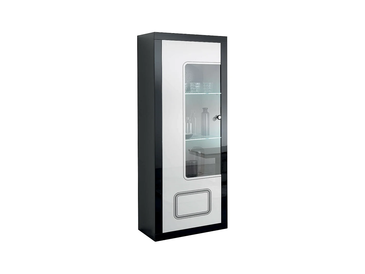 ROBBIE - Vitrine 1 Porte Gauche Laqué Noir et Blanc