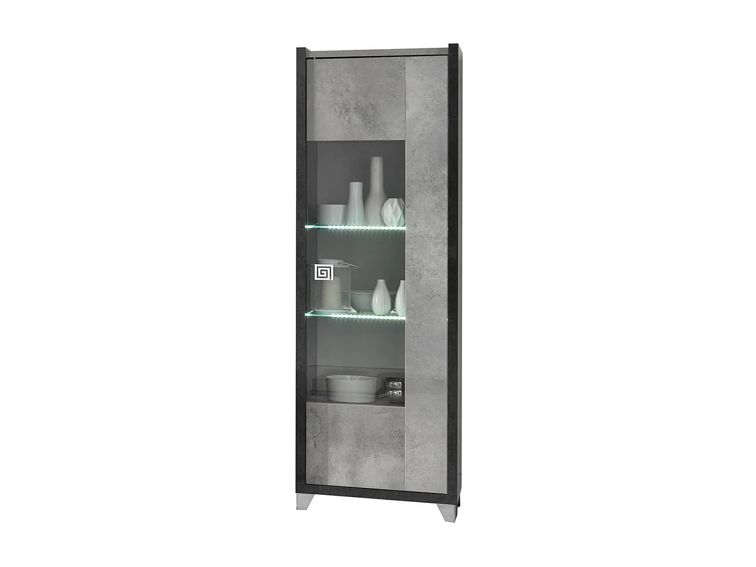 HOFFMAN - Vitrine 1 Porte Réversible Gris Aspect Pierre avec Led