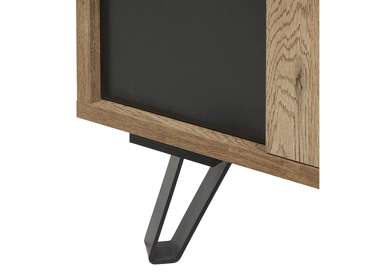 CARSON - Vitrine 2 Portes Effet Bois Naturel et Noir avec Leds