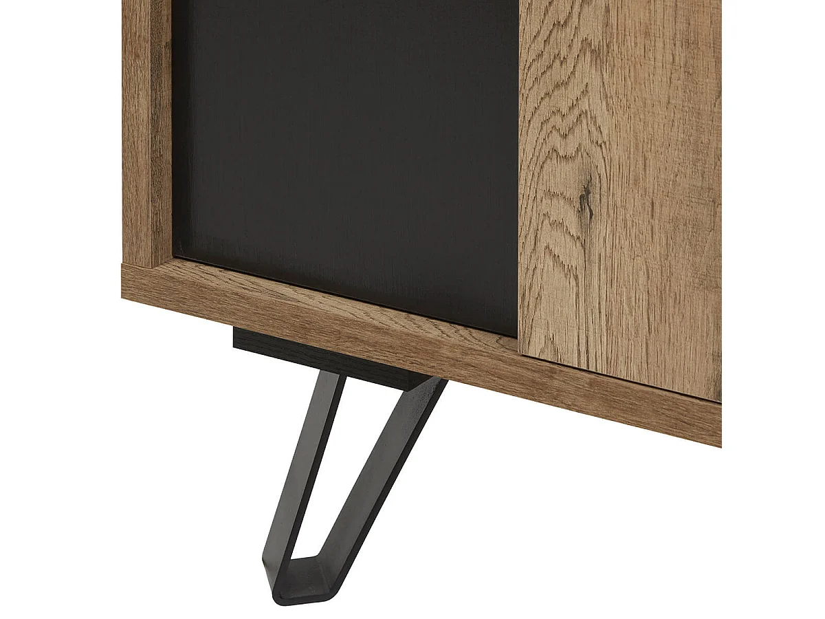 CARSON - Vitrine 2 Portes Effet Bois Naturel et Noir avec Leds