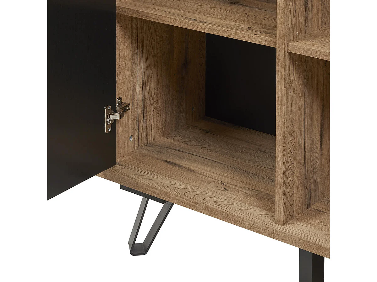 CARSON - Vitrine 2 Portes Effet Bois Naturel et Noir avec Leds