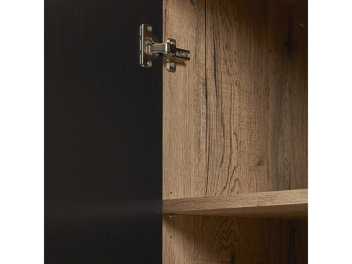 CARSON - Vitrine 2 Portes Effet Bois Naturel et Noir avec Leds