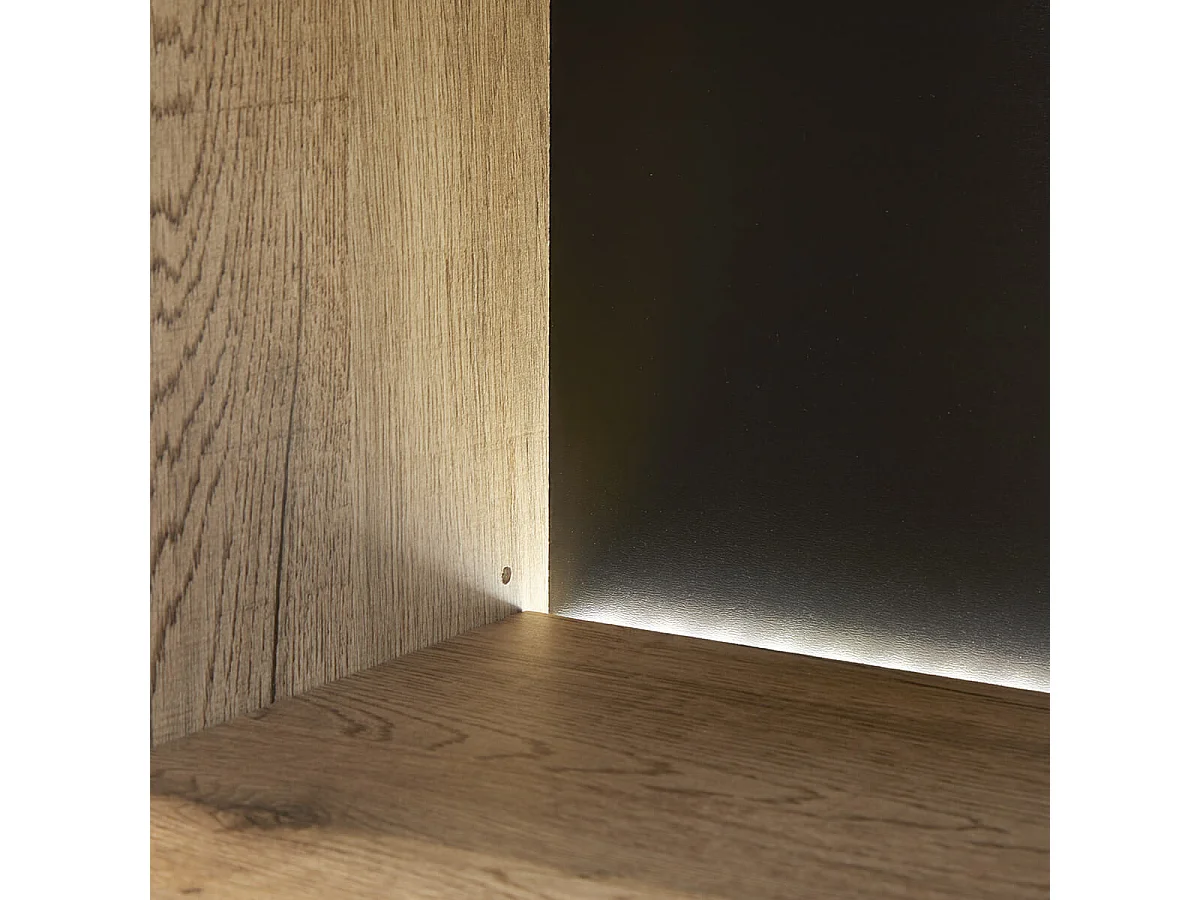 CARSON - Vitrine 2 Portes Effet Bois Naturel et Noir avec Leds